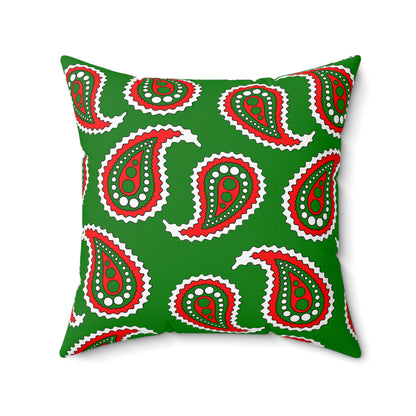 Green, White, Red Retro Paisley Cushion Pillow