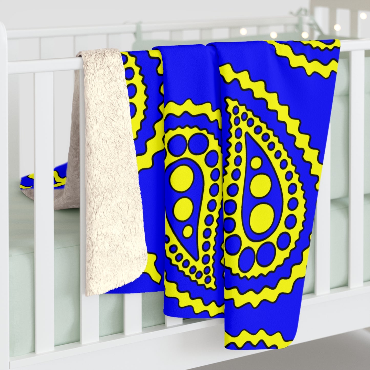 Blue, Yellow Retro Paisley Blanket Throw