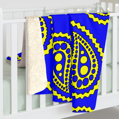 Blue, Yellow Retro Paisley Blanket Throw