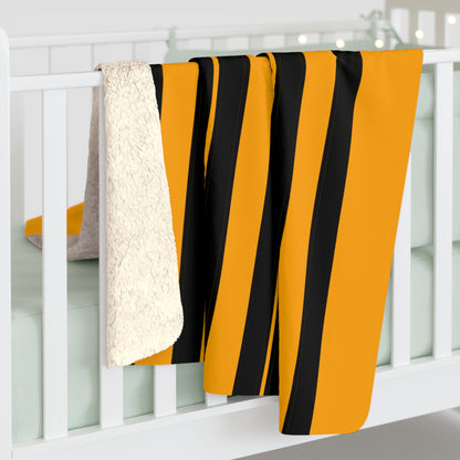 Orange, Black Retro Stripes Blanket Throw