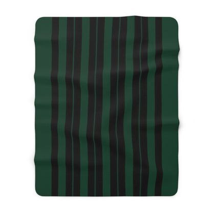 Dark Green, Black Retro Stripes Blanket Throw