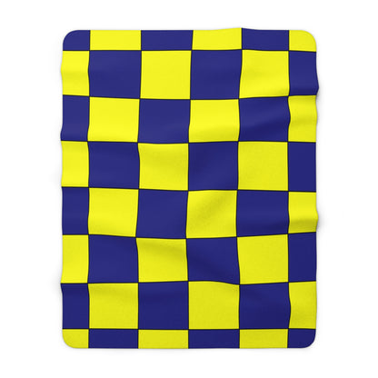 Navy Blue, Yellow Retro Check Blanket Throw