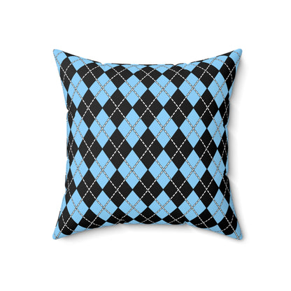 Light Blue, Black Retro Argyle Cushion Pillow
