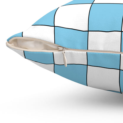 Sky Blue, White Retro Check Cushion Pillow