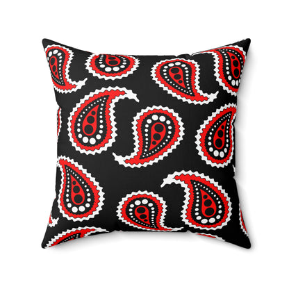 Black, White, Red Retro Paisley Cushion Pillow
