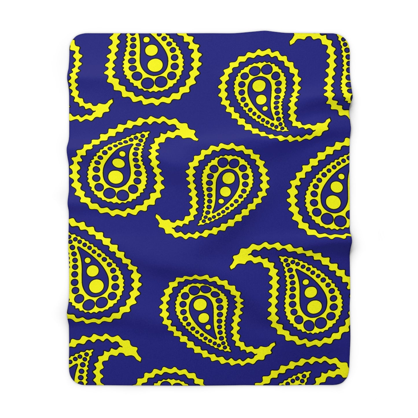 Navy Blue, Yellow Retro Paisley Blanket Throw