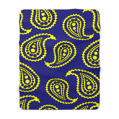 Navy Blue, Yellow Retro Paisley Blanket Throw