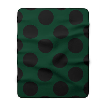 Dark Green, Black Retro Polka Dots Blanket Throw