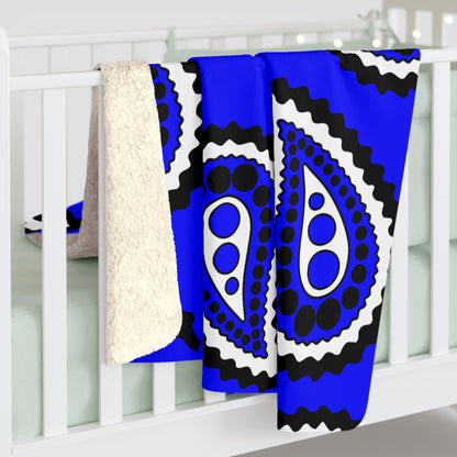 Blue, Black, White Retro Paisley Blanket Throw