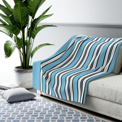 Sky Blue, White Retro Stripes Blanket Throw