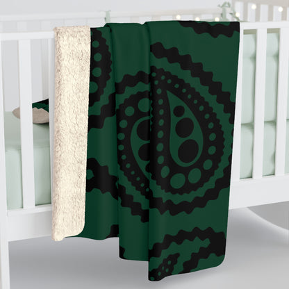 Dark Green, Black Retro Paisley Blanket Throw