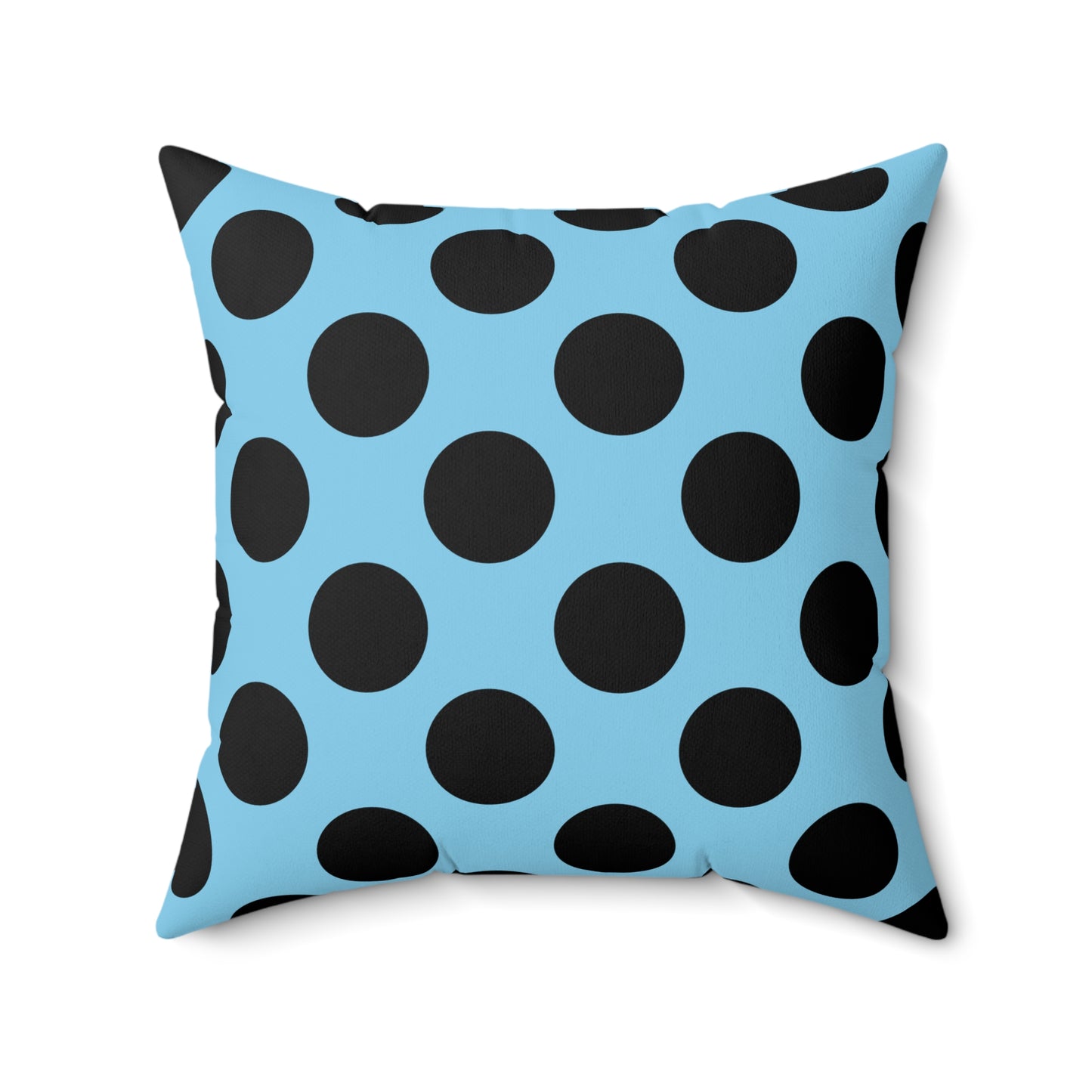 Sky Blue, Black Retro Polka Dots Cushion Pillow