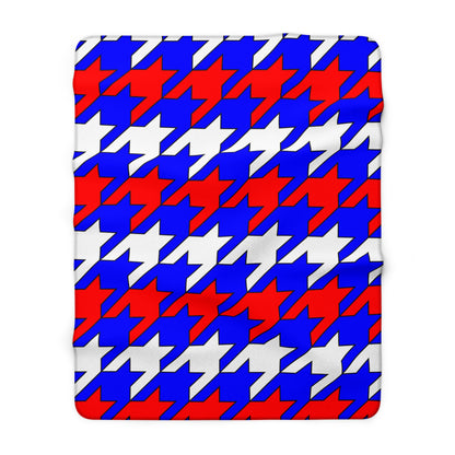 Blue, White, Red Retro Houndstooth Blanket Throw
