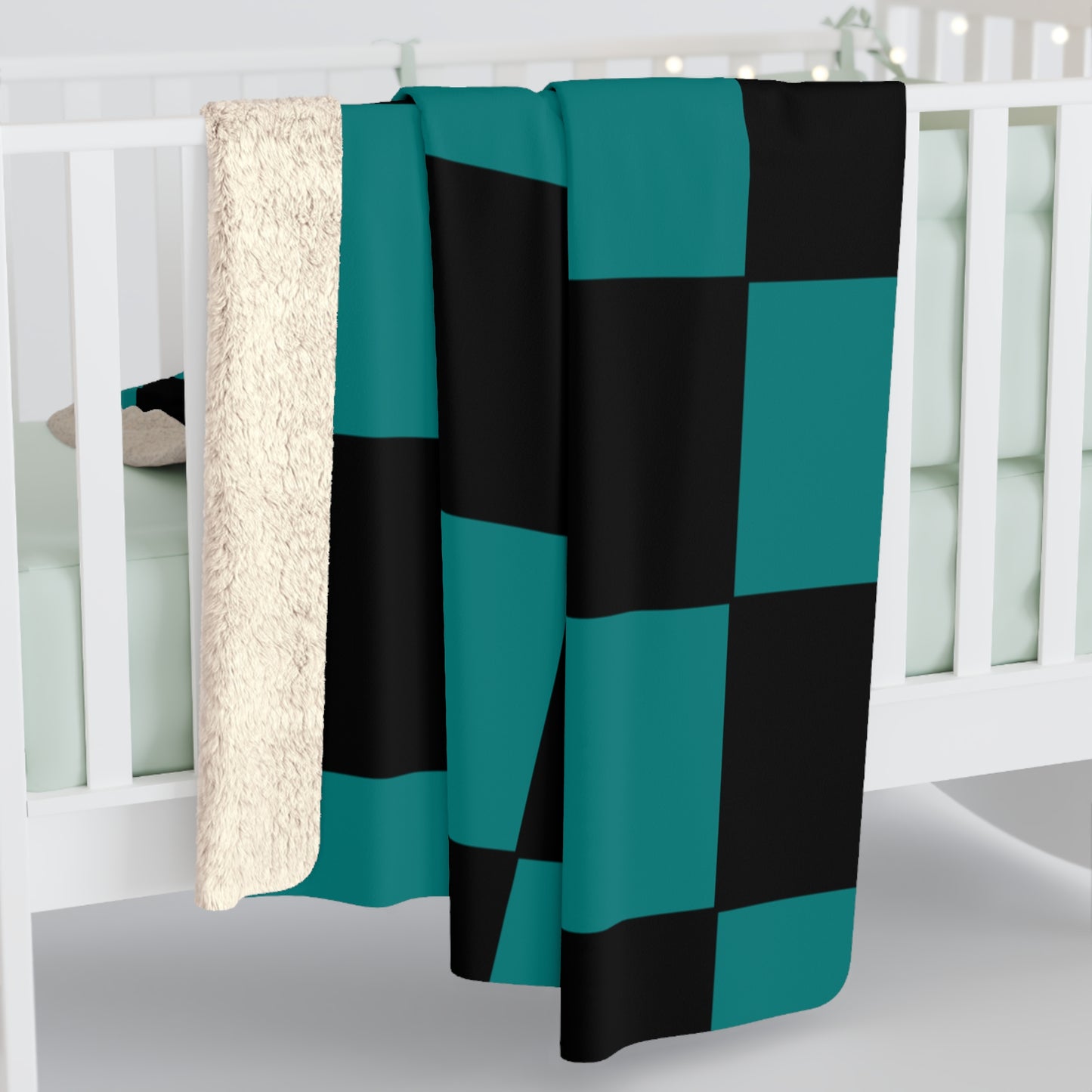 Teal, Black Retro Check Blanket Throw