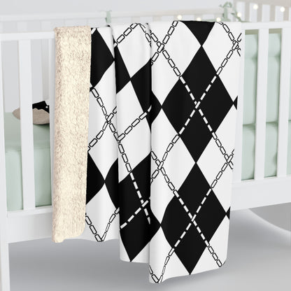 White, Black Retro Argyle Blanket Throw