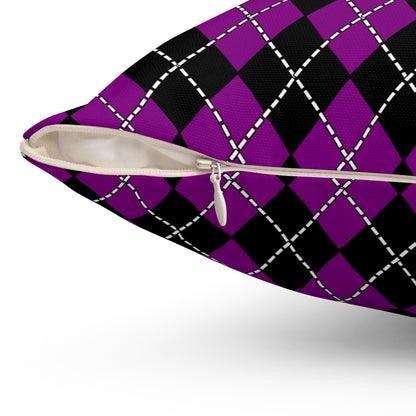 Purple, Black Retro Argyle Cushion Pillow