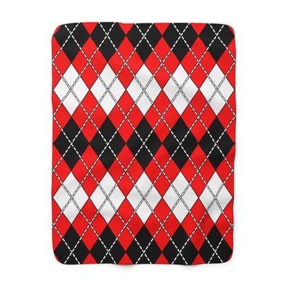 Red, Black, White Retro Argyle Blanket Throw