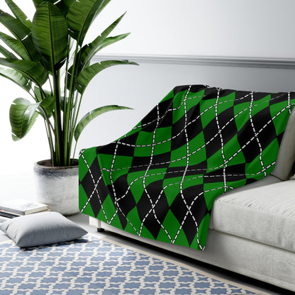 Green, Black Retro Argyle Blanket Throw