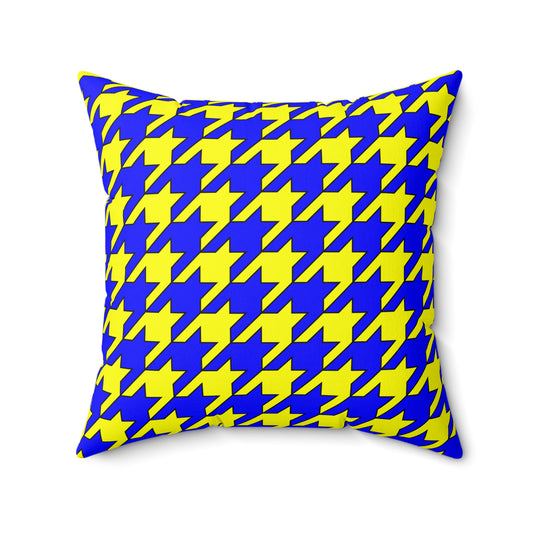 Yellow, Blue Retro Houndstooth Cushion Pillow