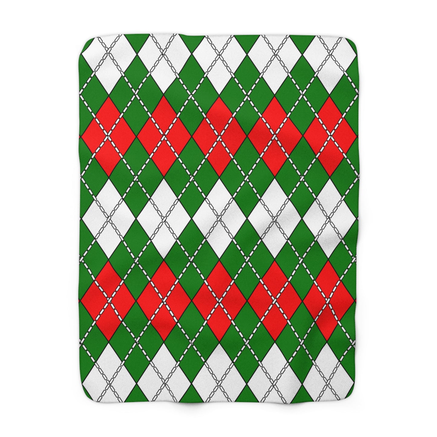 Green, White, Red Retro Argyle Blanket Throw