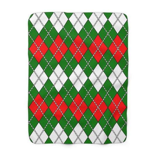 Green, White, Red Retro Argyle Blanket Throw