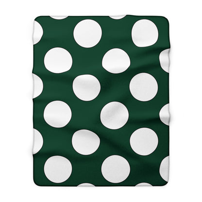 Dark Green, White Retro Polka Dots Blanket Throw