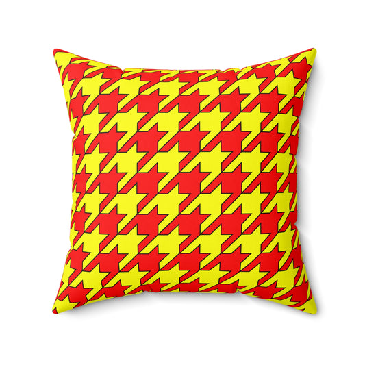 Red, Yellow Retro Houndstooth Cushion Pillow