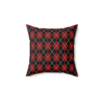 Dark Red, Black Retro Argyle Cushion Pillow