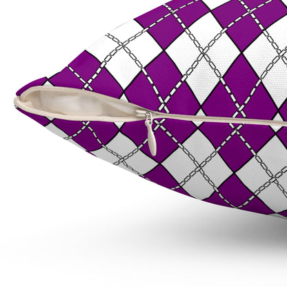Purple, White Retro Argyle Cushion Pillow