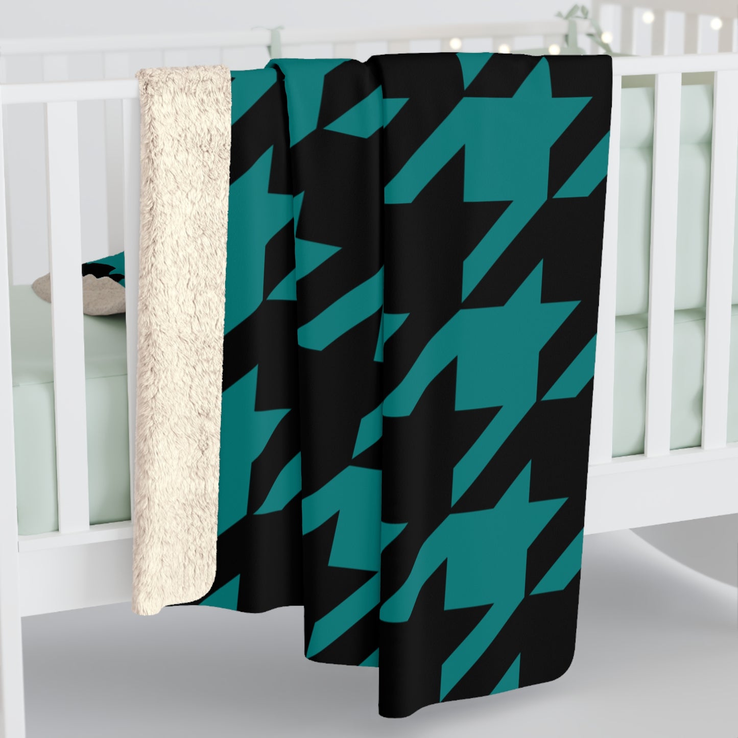 Teal, Black Retro Houndstooth Blanket Throw