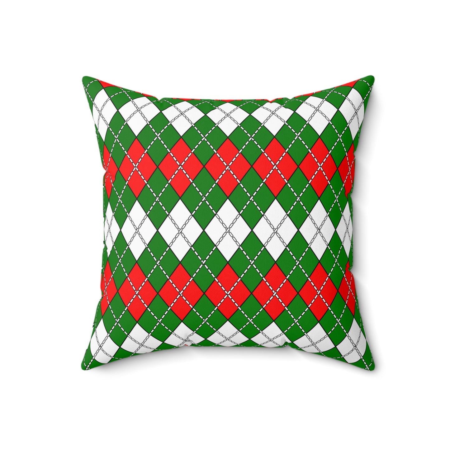 Green, White, Red Retro Argyle Cushion Pillow
