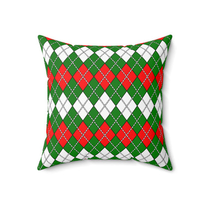 Green, White, Red Retro Argyle Cushion Pillow