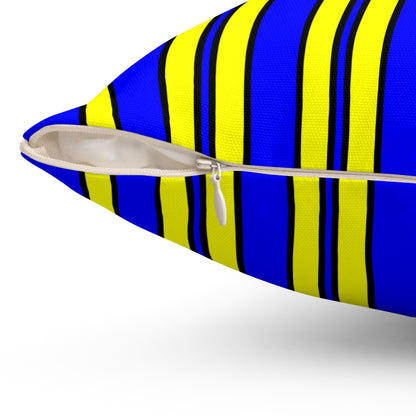 Blue, Yellow Retro Stripes Cushion Pillow