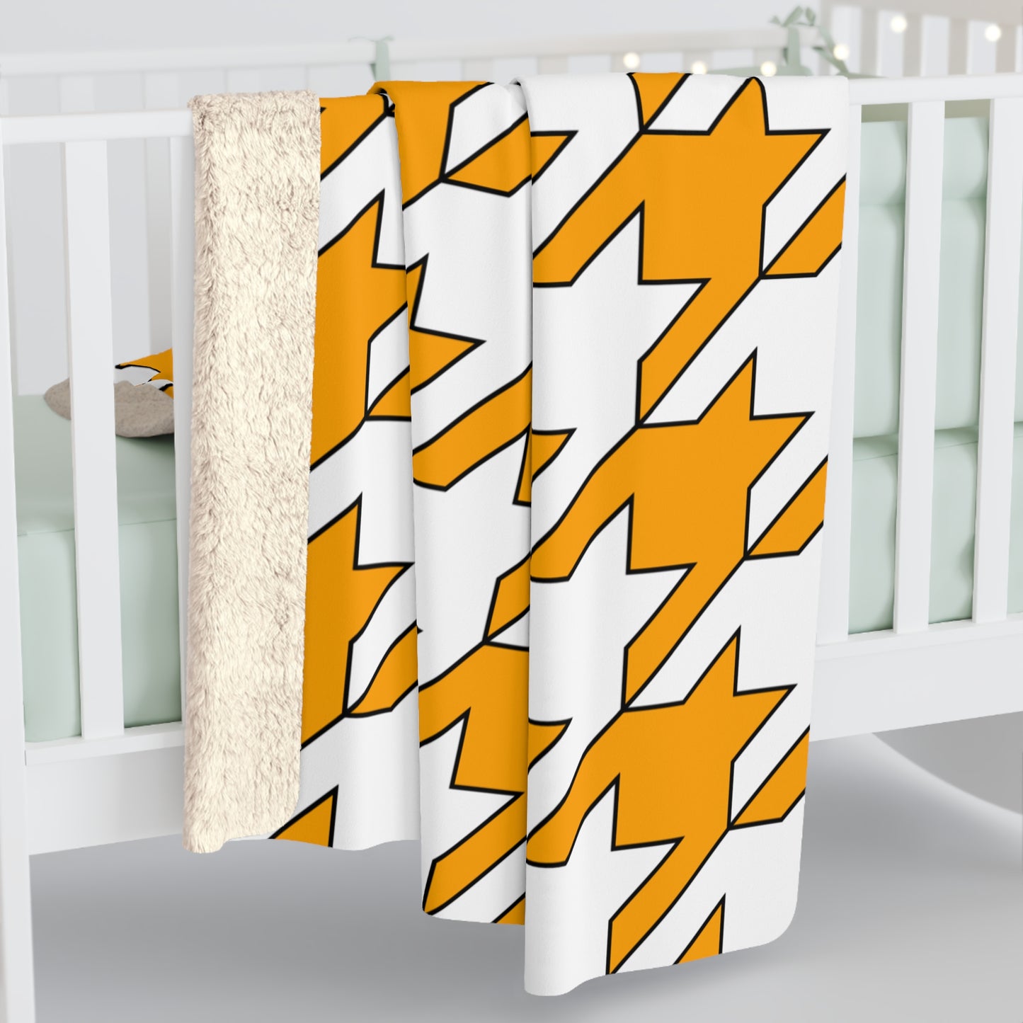 Orange, White Retro Houndstooth Blanket Throw