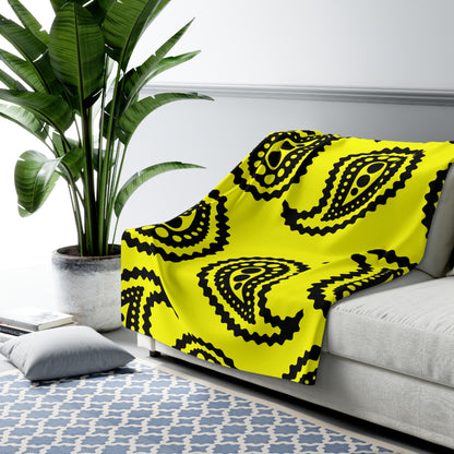 Yellow, Black Retro Paisley Blanket Throw