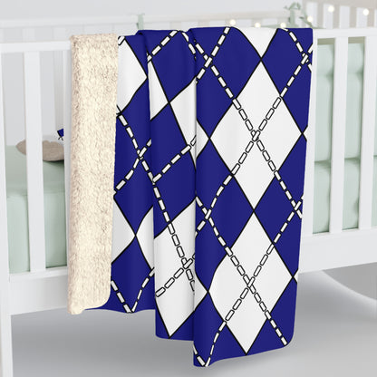 Navy Blue, White Retro Argyle Blanket Throw