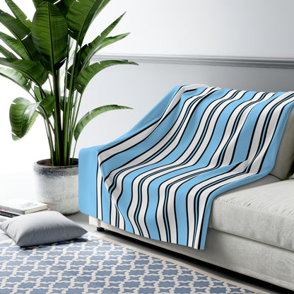Light Blue, White Retro Stripes Blanket Throw