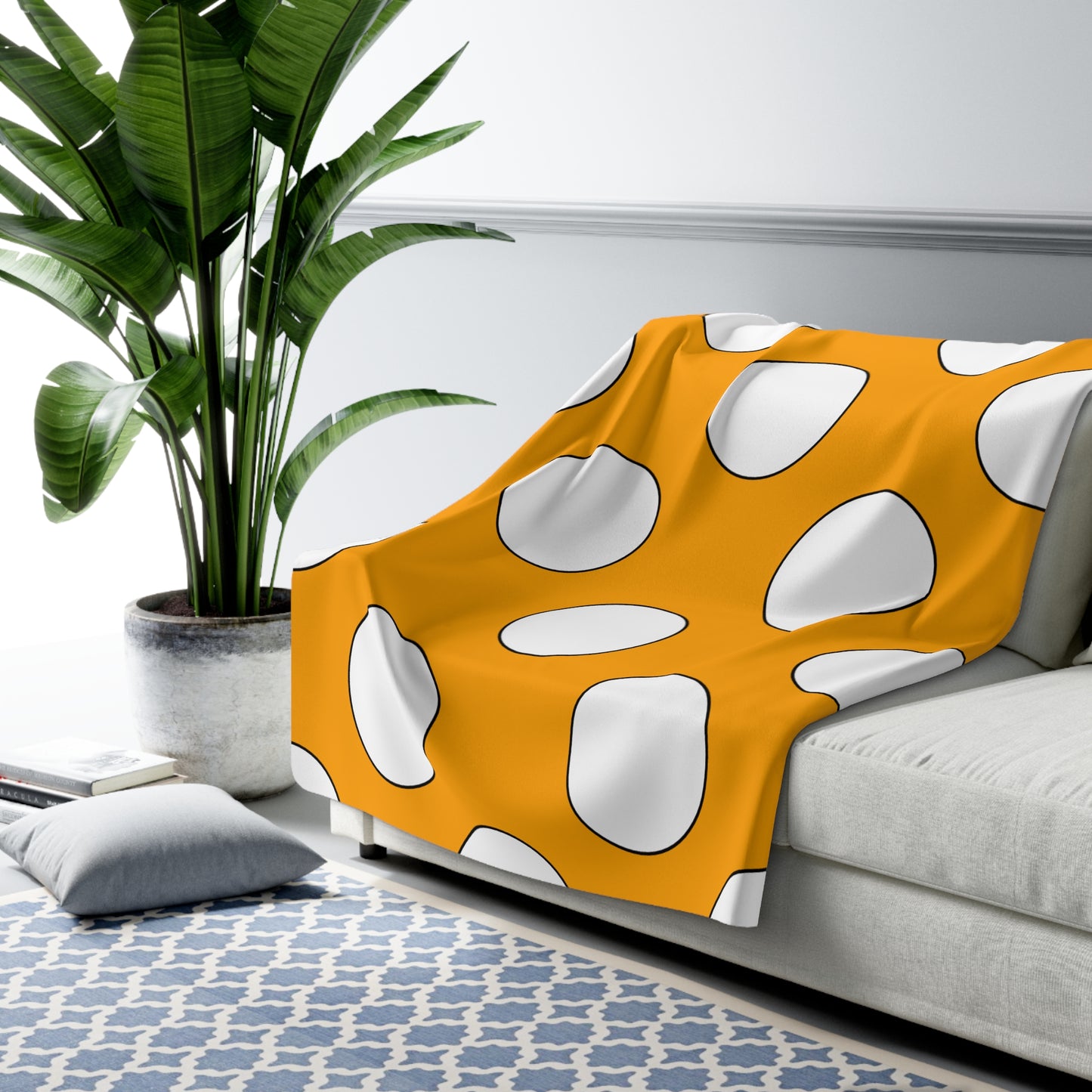 Orange, White Retro Polka Dots Blanket Throw