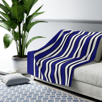 Navy Blue, White Retro Stripes Blanket Throw