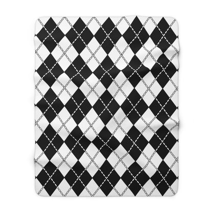 White, Black Retro Argyle Blanket Throw