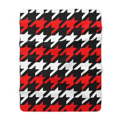 Black, White, Red Retro Houndstooth Blanket Throw