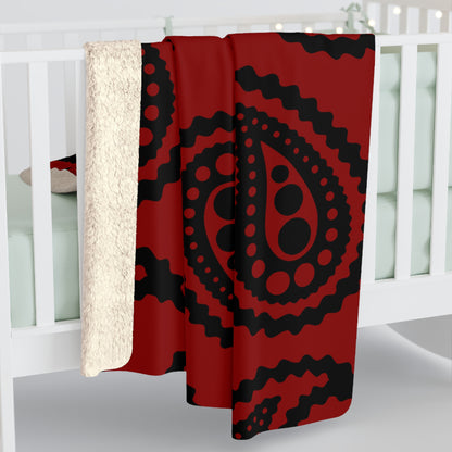 Dark Red, Black Retro Paisley Blanket Throw