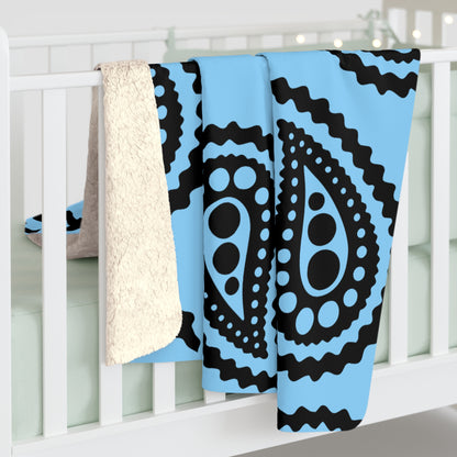 Light Blue, Black Retro Paisley Blanket Throw