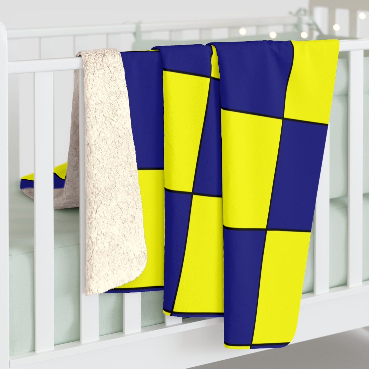 Navy Blue, Yellow Retro Check Blanket Throw