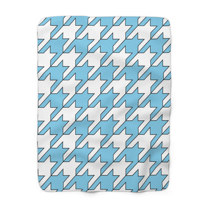 Sky Blue, White Retro Houndstooth Blanket Throw