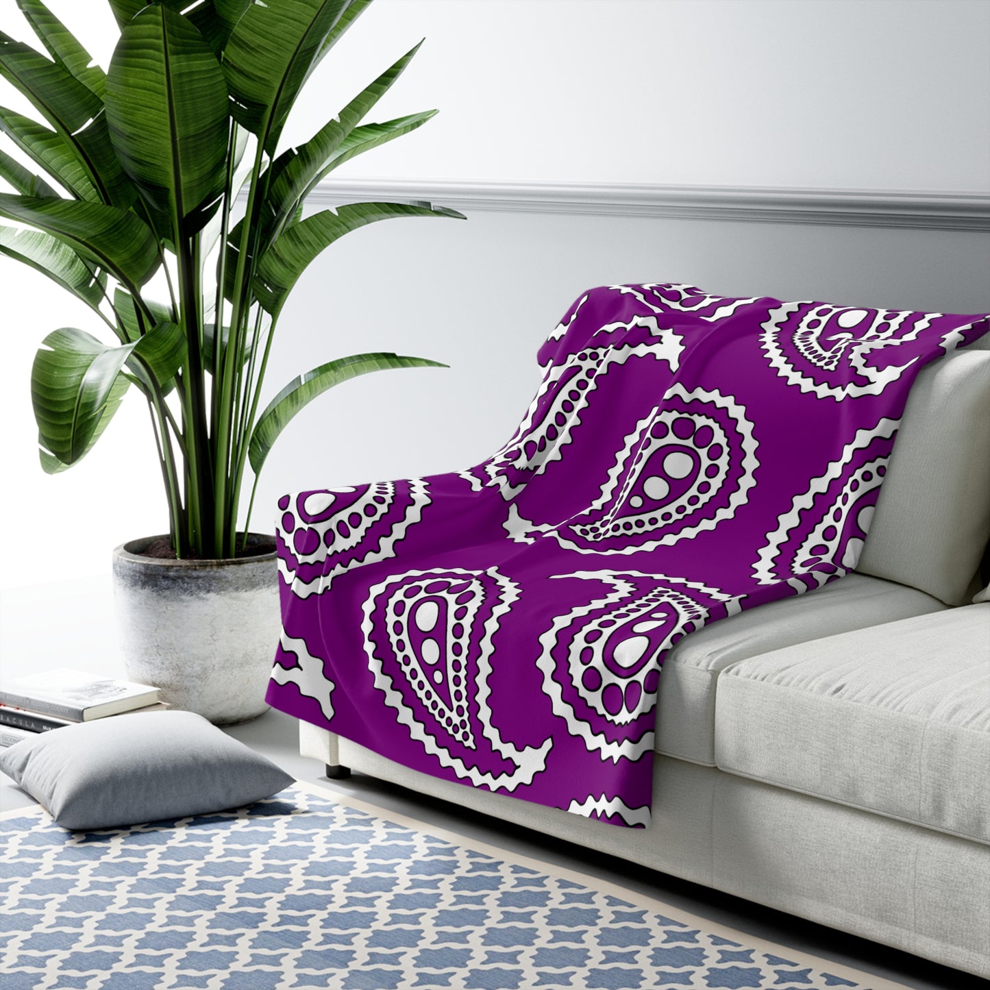 Purple, White Retro Paisley Blanket Throw