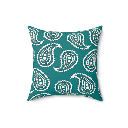 Teal, White Retro Paisley Cushion Pillow