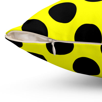Yellow, Black Retro Polka Dots Cushion Pillow