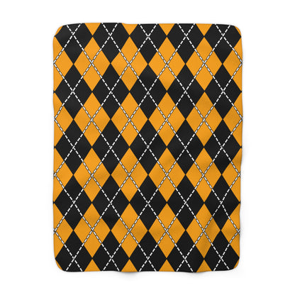 Orange, Black Retro Argyle Blanket Throw