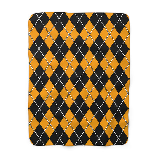 Orange, Black Retro Argyle Blanket Throw